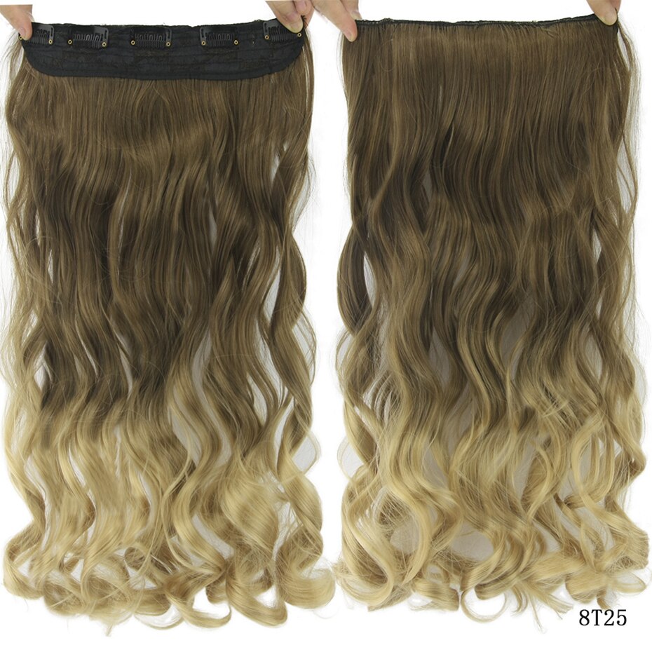 Soowee 60cm Lange Synthetische Haar Clip In Hair Extension Hittebestendige Haarstukje Natuurlijke Golvend Haar Stuk: 8T25