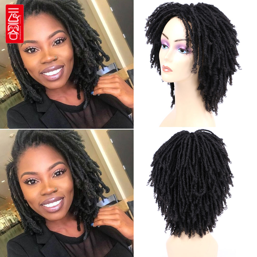 Yunrong dreadlock krøllet paryk kort twist naturlig sort  /1b 30 ombre brun til sort hvid kvinder og mænd afro krøllet syntetisk paryk