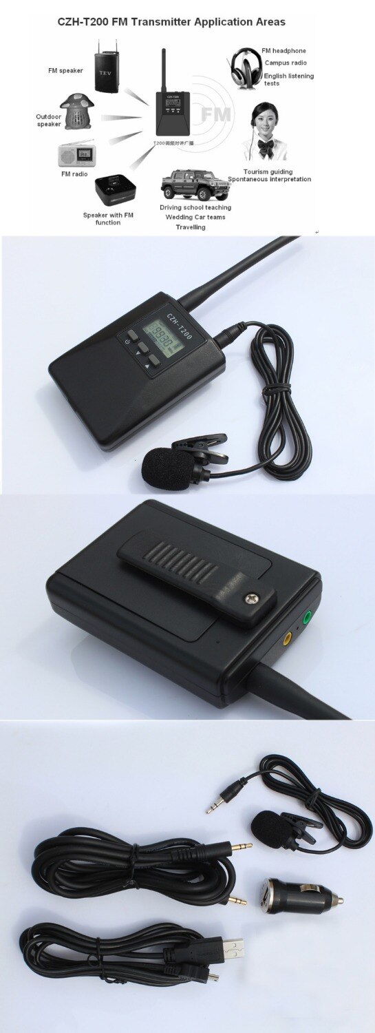 CZH-T200 Portable FM Transmitter Radio Broadcast Stereo Mono Power Adjustable For Tourism Driving School Meeting