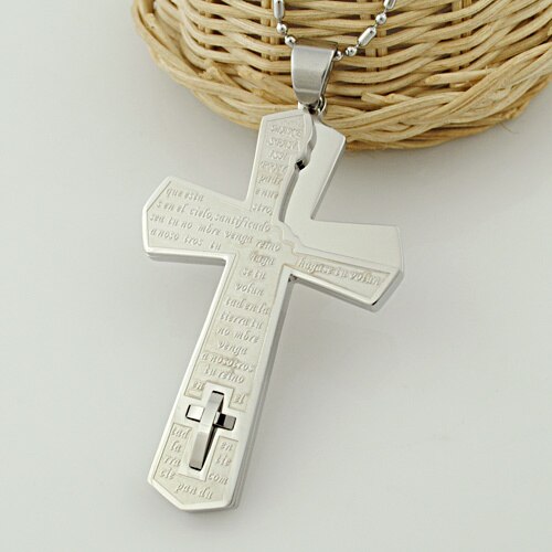 catholic scripture Cross For Man s.steel pendant necklace crucifix classical men's jewelry for him WP666: silver