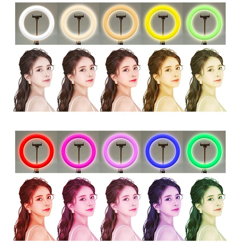 10 Cal płaski pierścień światła Selfie uroda fotografia telefon komórkowy na żywo światło siedem kolorów temperatury RGB wypełnić światło