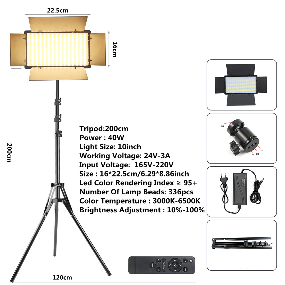 Led Bi-Kleur Photo Studio Light Video Verlichting Opname Fotografie Panel Lamp Met Statief Afstandsbediening Voor Youbute Live streamen: 40W U600 2mTripod