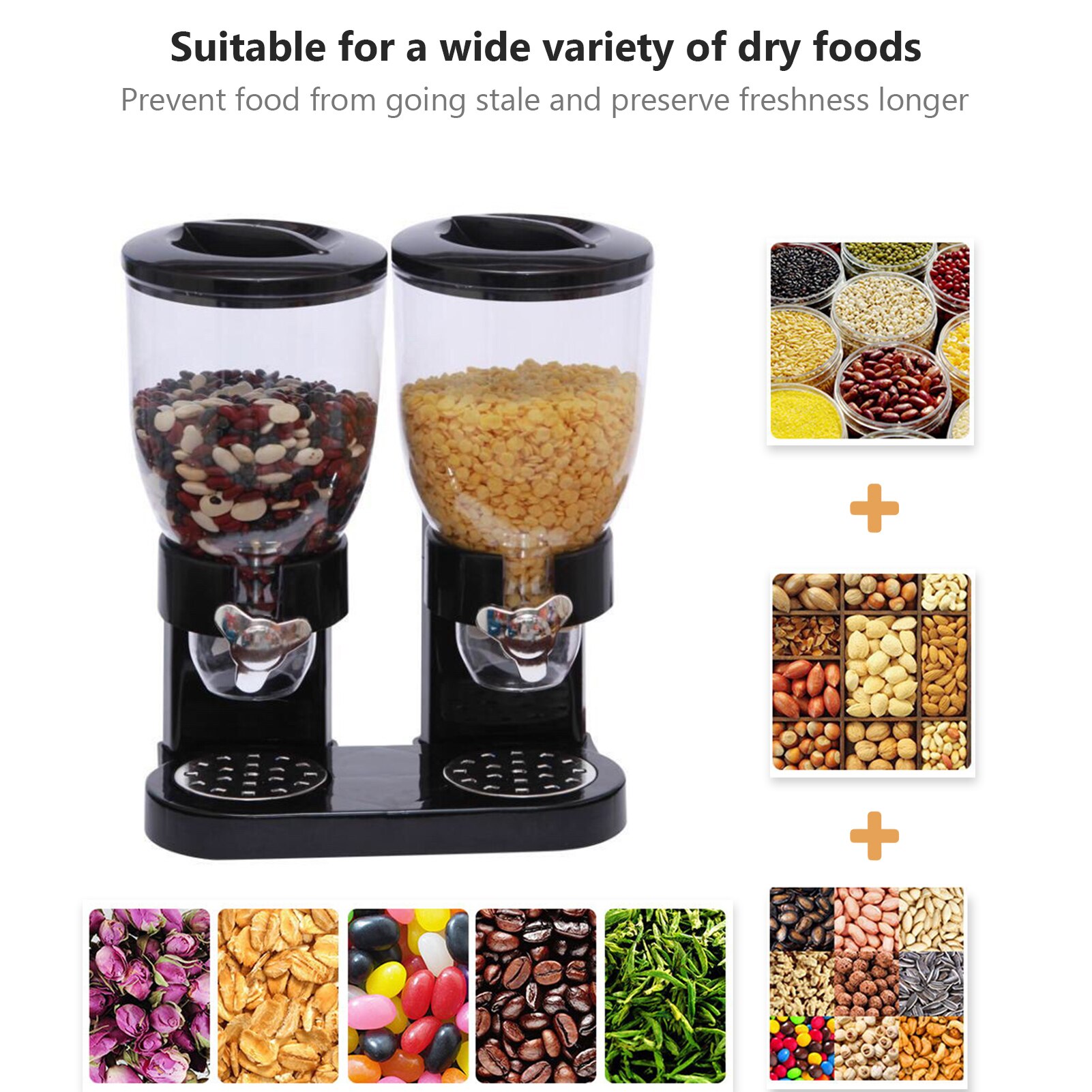 Dry Food Dispenser Dual Control Indispensable Compact Dry Cereal Dispenser 4L for Cereal Candy Nuts Beans Rice