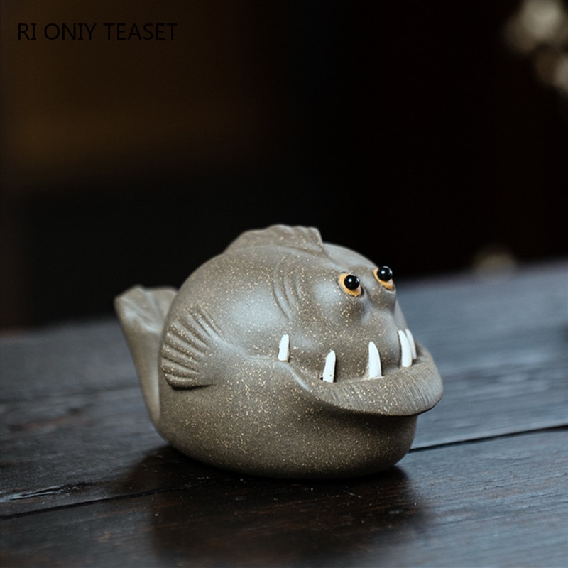 Statue de modèle de requin fait à la main, ornements créatifs, Sculpture chinoise Yixing, thé en argile violette, décoration de bureau pour animaux de compagnie
