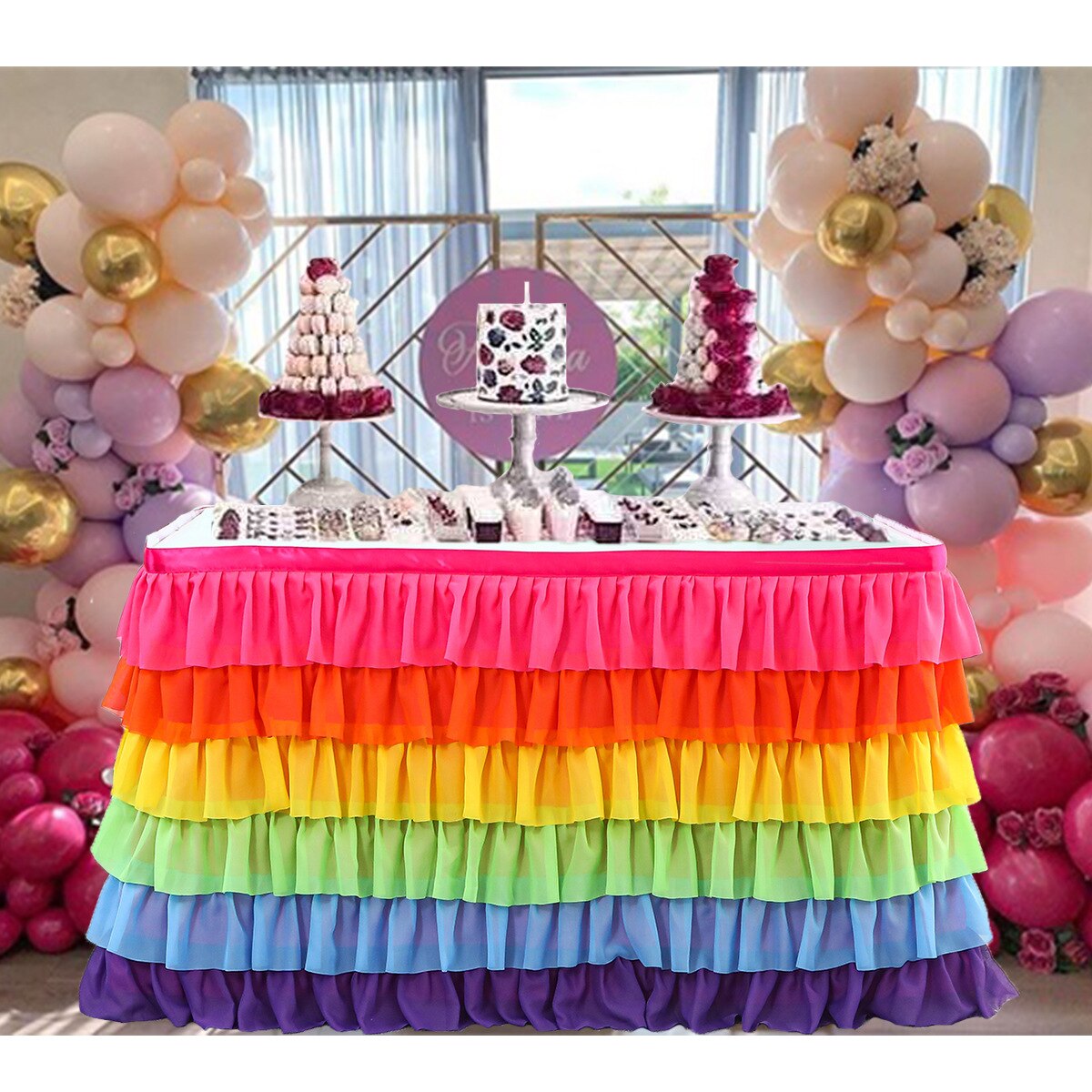 Falda de mesa de retazos de tutú de tul, mantel de 6 niveles, vajilla de Color, decoración de boda, cumpleaños, Baby Shower,