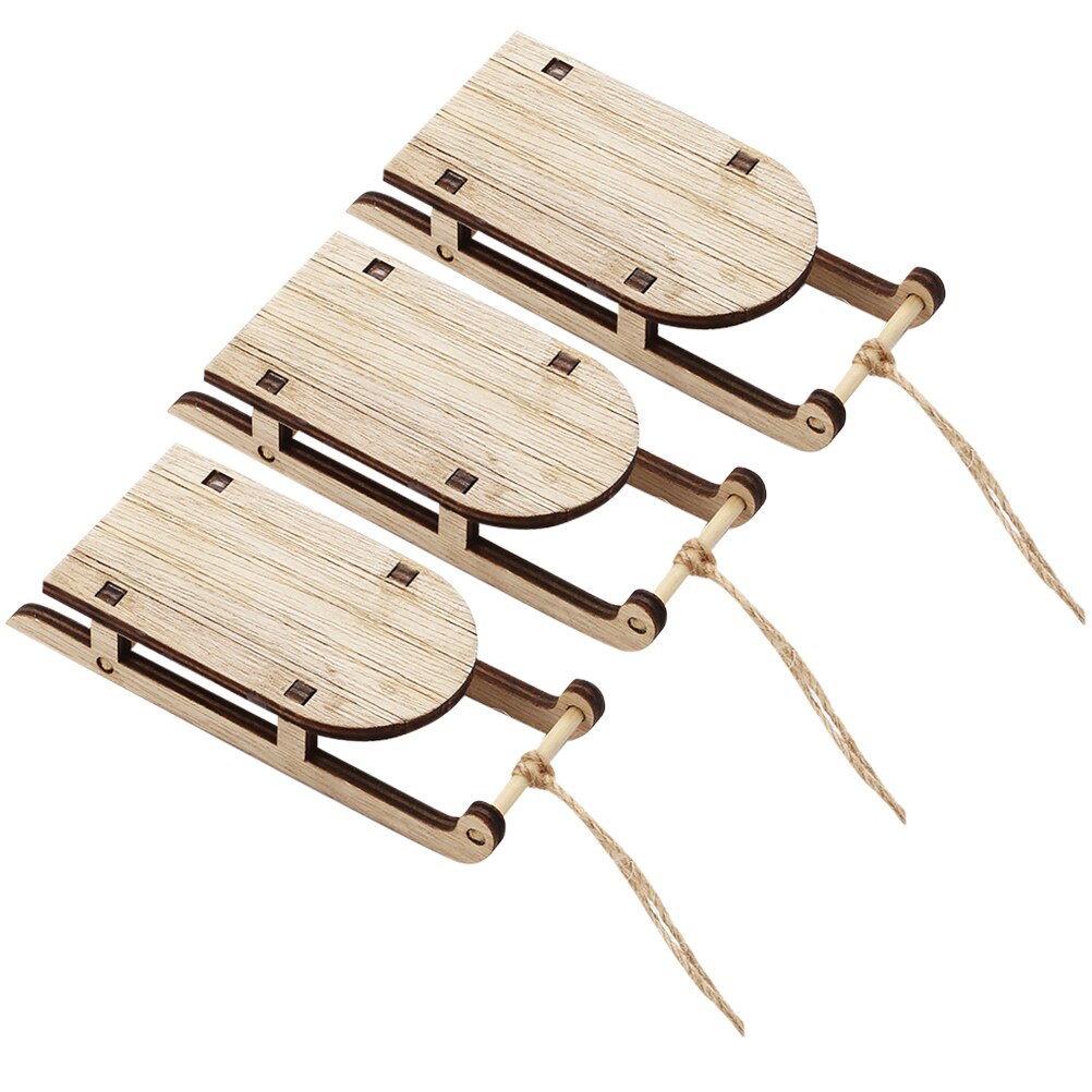 3Pcs Houten Decoratie Sleighs Decoratieve Kerst Tafelblad Slee Ornament Slee Delicate Leuke Mini Sleighs Miniatuur Sleighs