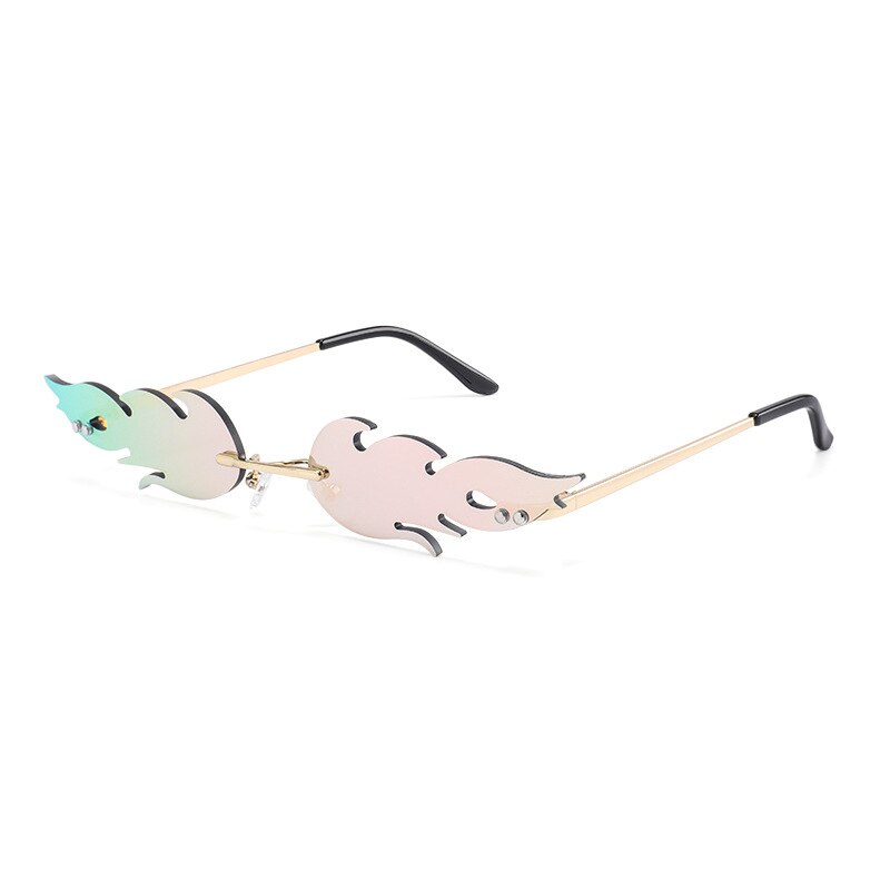 Lunettes de soleil «flammes de feu» de luxe pour femmes, ondulées, teintes métalliques pour femmes, verres miroir UV400