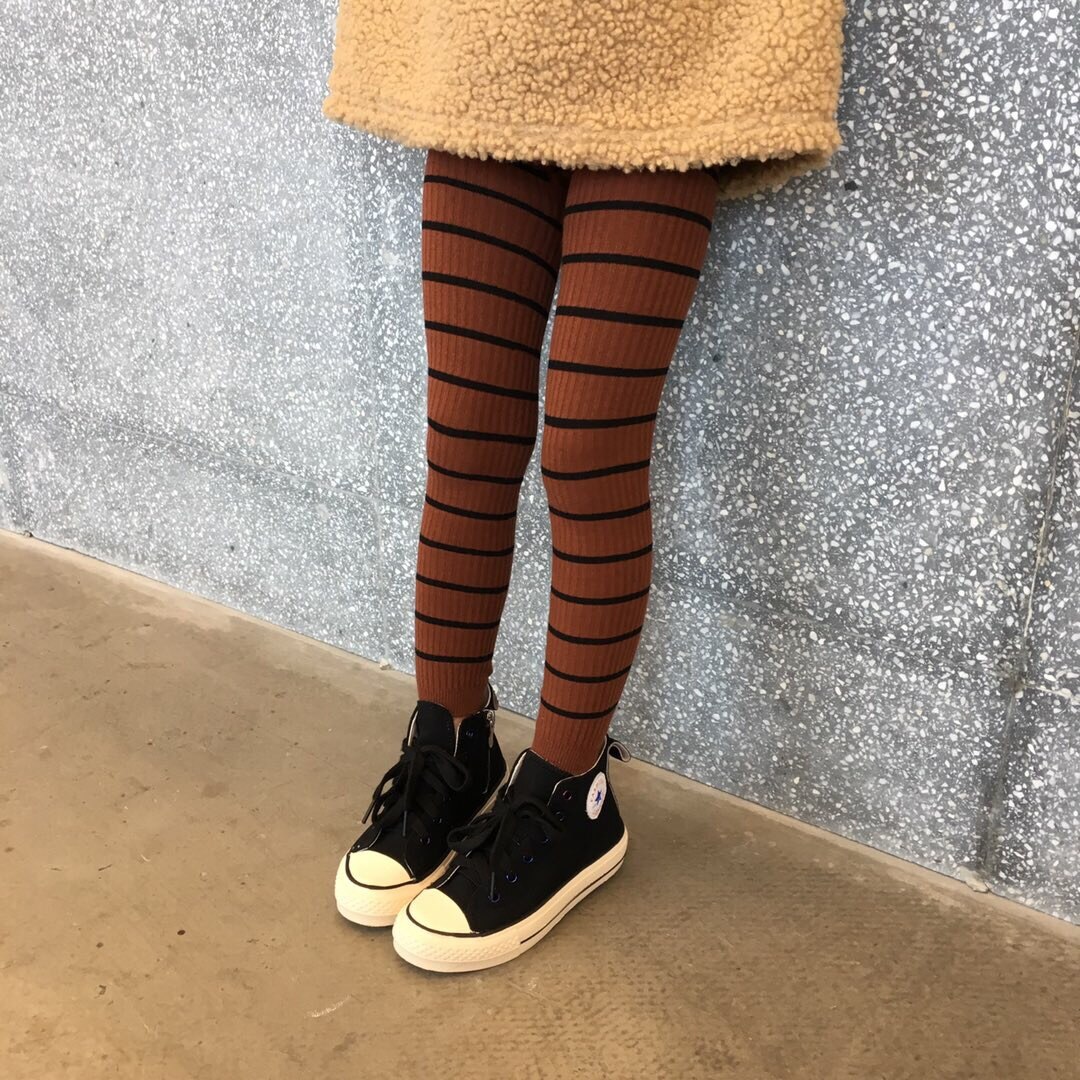 2-8 år höst barn flicka randiga leggings casual slim fit resår midja thigts barn ribbade leggings för flicka: C / 7 to 8 år
