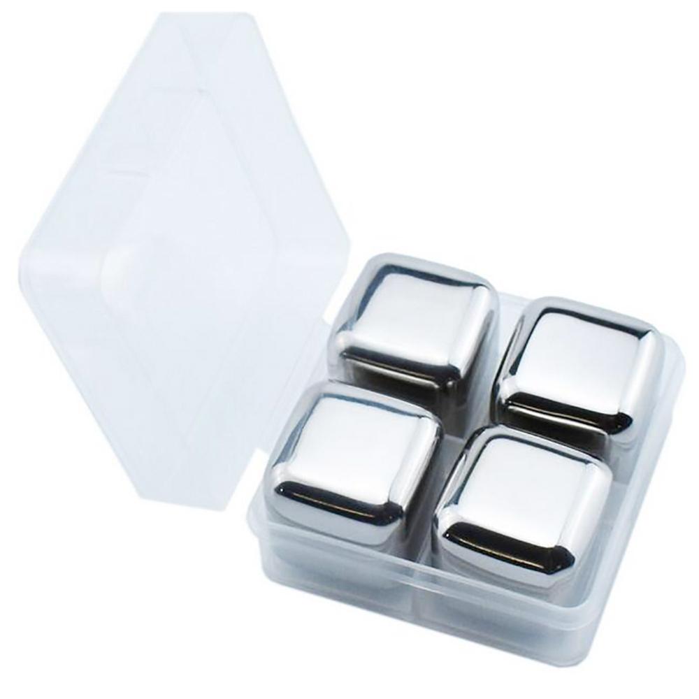 Stainless Steel Whiskey Stones Reusable Drink Coolers MetalIce Cube Stone Chilling Rocks Cooling Wine Beer Beverage Set: Set of 4