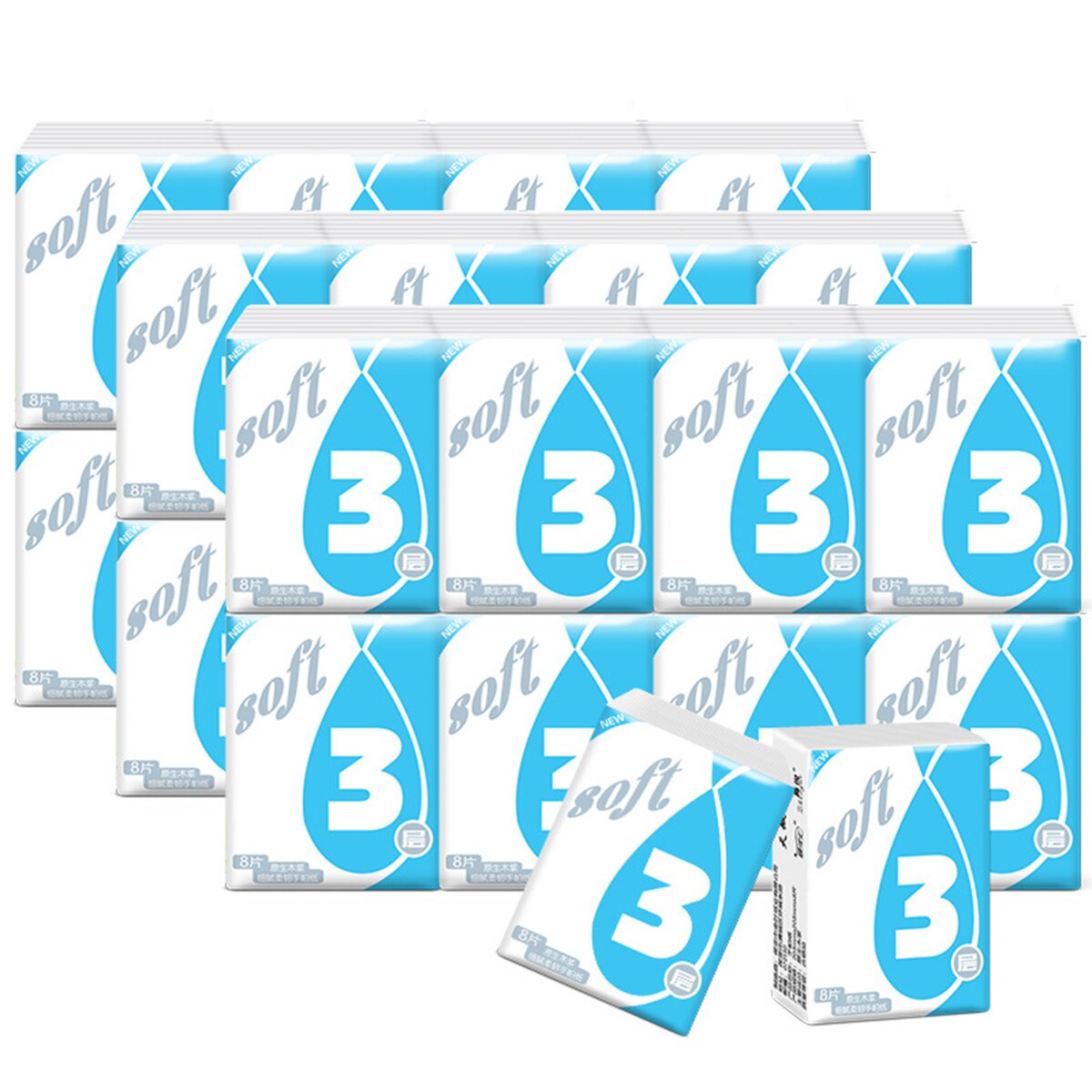 10 Pack Portable Pocket Face Tissue 3-ply Thickene Wood Pulp Travel Paper Tissue 8 Sheets for Travel Office Restaurants Hotel