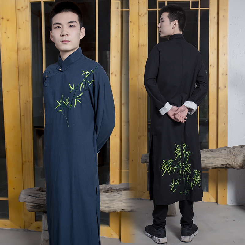 Qipao tradicional de estilo chino para hombre, Túnica suelta, ropa Oriental, camiseta de Kung Fu, traje Tang, trajes de vestido largo Hanfu