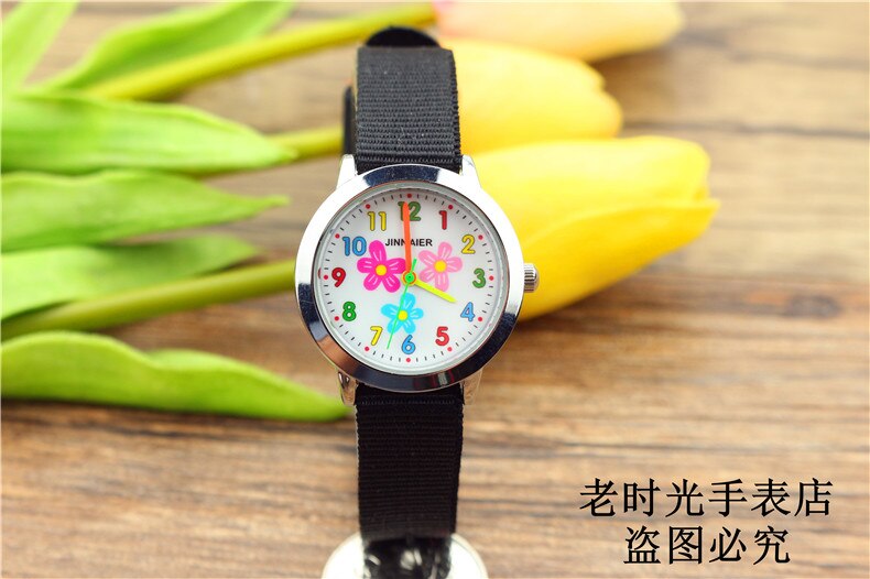 simple boys and girls learn to time number quartz watch kids luminous hands tutor nylon sports Dibujos de reloj: flower black