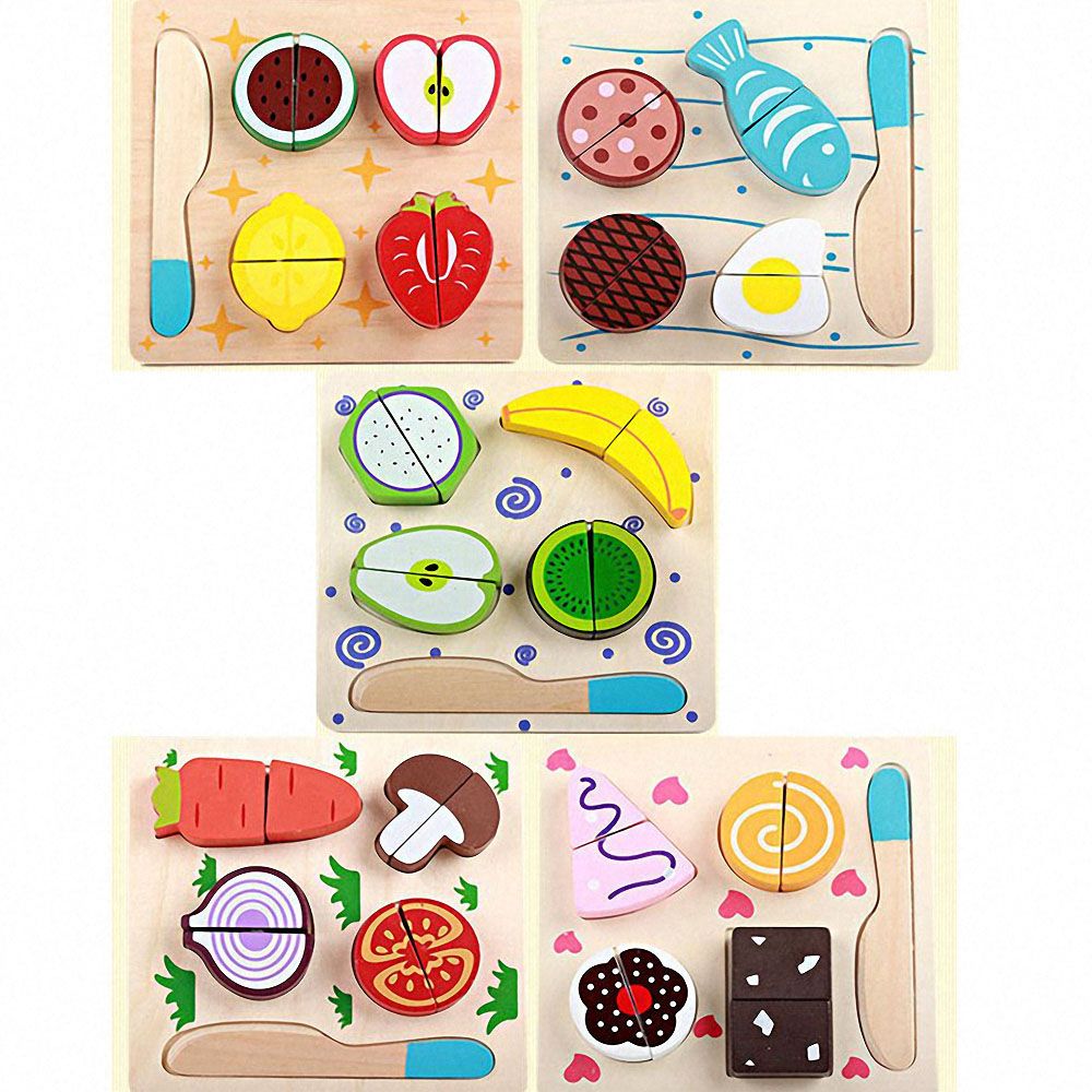 6 stilarter træ træskæring frugt grøntsager dessert puslespil køkken legetøj børn foregiver lege madlavning pædagogisk legetøj