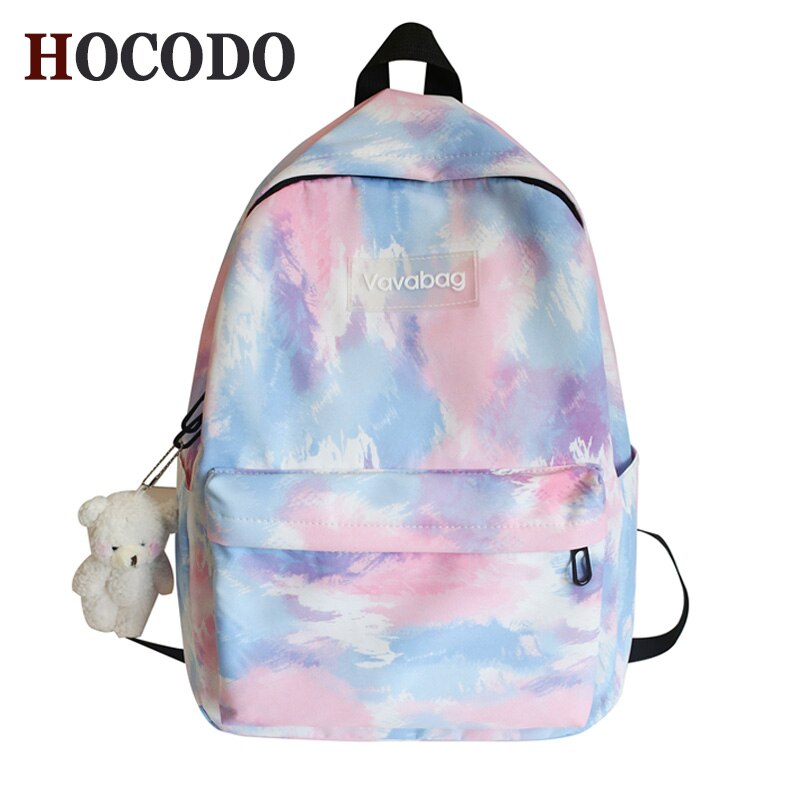 Hocodo moda mochila panelled cor náilon mochila feminina saco de escola para adolescentes casual bolsa de ombro mochila viagem volta pacote