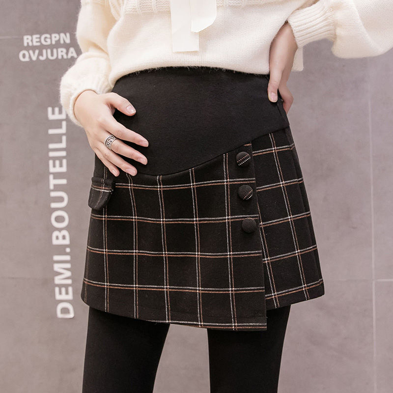 Mutterschaft Kurzen Hosen Für Schwangere Frauen Kleidung PU Leder kurze Hose Für Schwangere Frauen Zwei Tasche Warme Hosen: Schwarz Wolle / M 40-55KG