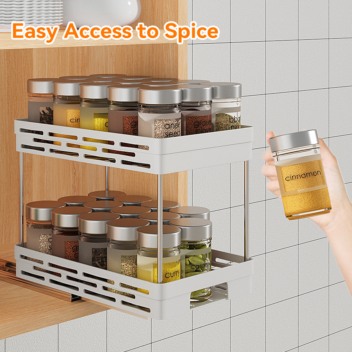 WORTHBUY Keukenkast Opslag Organizer Pull-out Kruiden Fles Opbergrek Glijdende 2 Tier Plastic Organizer Plank