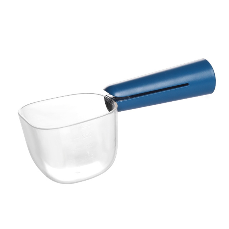 Cuillère à mesurer la nourriture pour animaux de compagnie, avec mesures précises, tasse à mesurer la nourriture pour chien et chat, cuillère transparente, prise confortable: Bleu