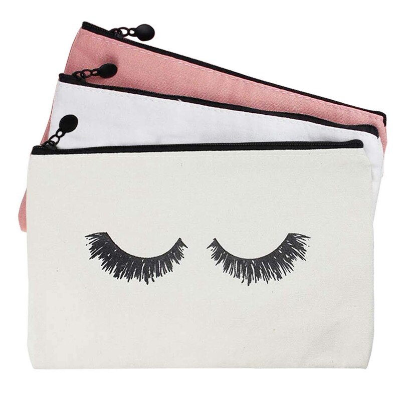 Wimper Make-Up Tas Canvas Make-Up Tas Reizen Make-Up Tas Met Rits Wimper Make-Up Tas, geschikt Voor Dames En Meisjes 3Pc: Default Title