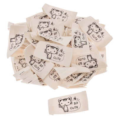 50 stk / parti søde dyr trykt syning vaskbare kludetiketter til børnetøj håndlavede håndtasker tags indretningsforsyninger: Kat