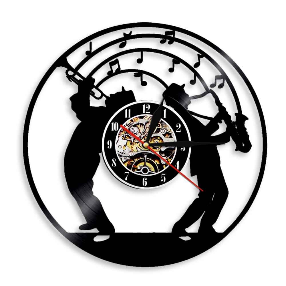Reloj de pared de vinilo con luz Led con de saxofón iluminado, reloj artístico con banda de música Jazz, para amantes