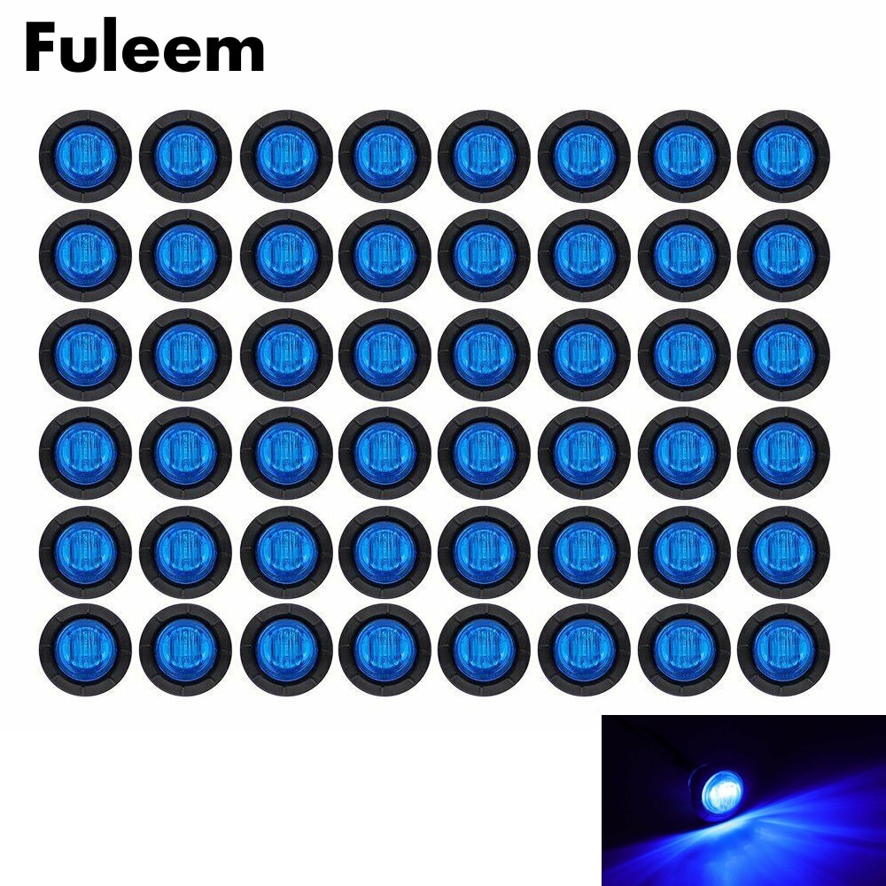 Fuleem 50PCS 3led Blue 3/4 Inch Mini Led Marker Clearance Light side marker lights 12V Waterproof