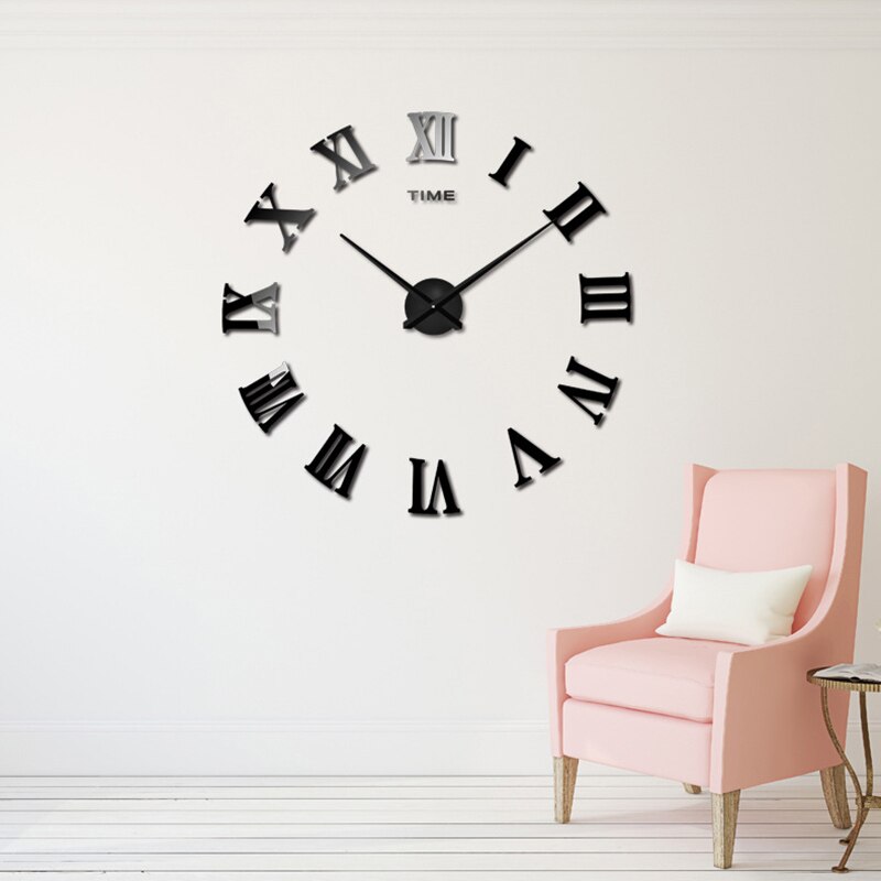 Muhsein Europese Stijl Diy Wandklok Moderne Romeinse Cijfers Klokken Grote Maat Muursticker Horloge Unieke Woondecoratie: Black / 37 INCH