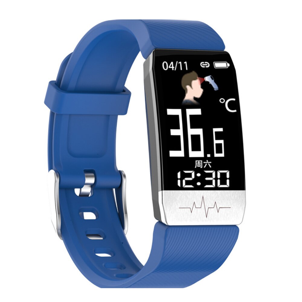 T1S Body Temperature Detection Intelligent Bracelet Multi-Function Body Health Monitor IP67 Waterproof Sport Bracelet Fitness: Blue