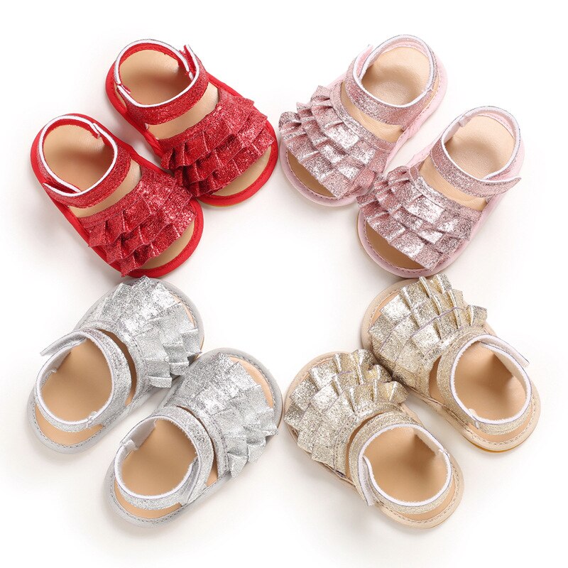 Baby Baby Meisje Schoenen Peuter Flats Sandalen Premium Zachte Rubberen Zool Anti-Slip Zomer Bloem Kant Crib Eerste Walker shoes0-18M