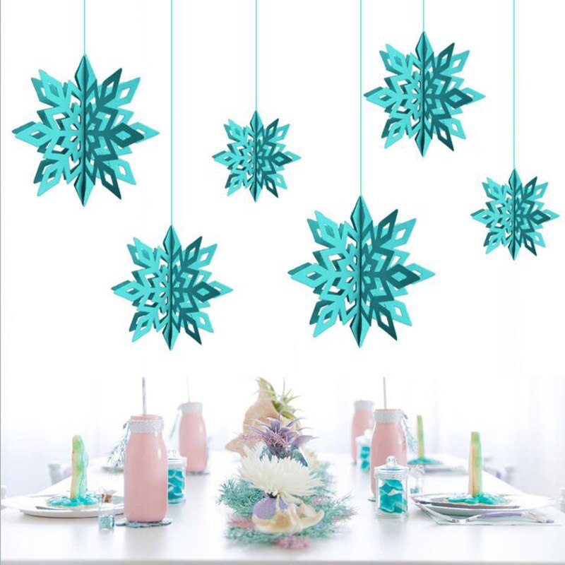 Decoraciones de copos de nieve de Navidad para de Frozen, guirnaldas de papel huecas 3D, adorno de nieve falsa, decoraciones de invierno para el hogar: Lake Blue