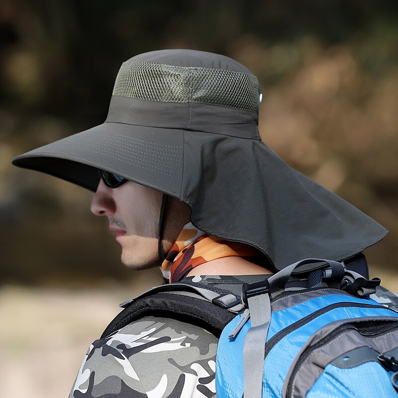 CAMOLAND Mens Summer Bucket Hat Women Boonie Hat With Neck Flap Outdoor Hiking Fishing Hats UV Protection Cap Mesh Breathable