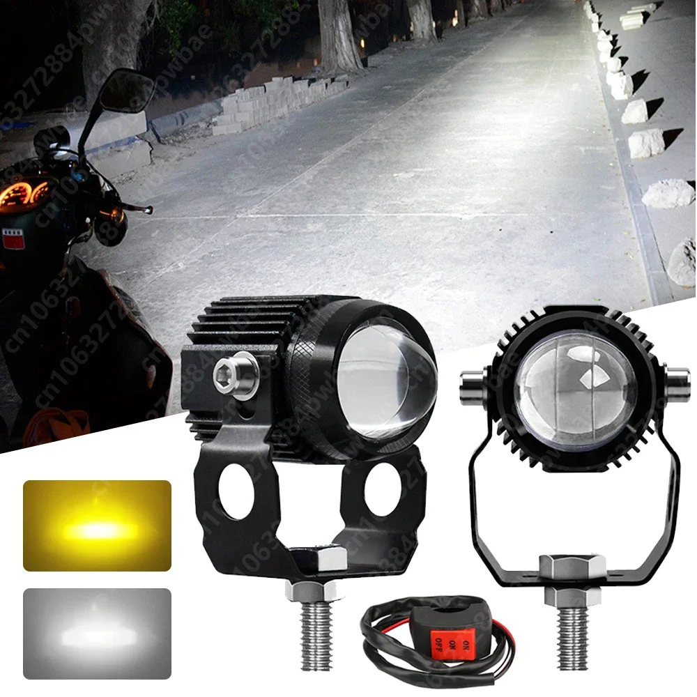 Faro LED para motocicleta, bombillas de trabajo para Moto, focos para coche, lente de proyector, punto de doble Color, accesorios de luz antiniebla auxiliar