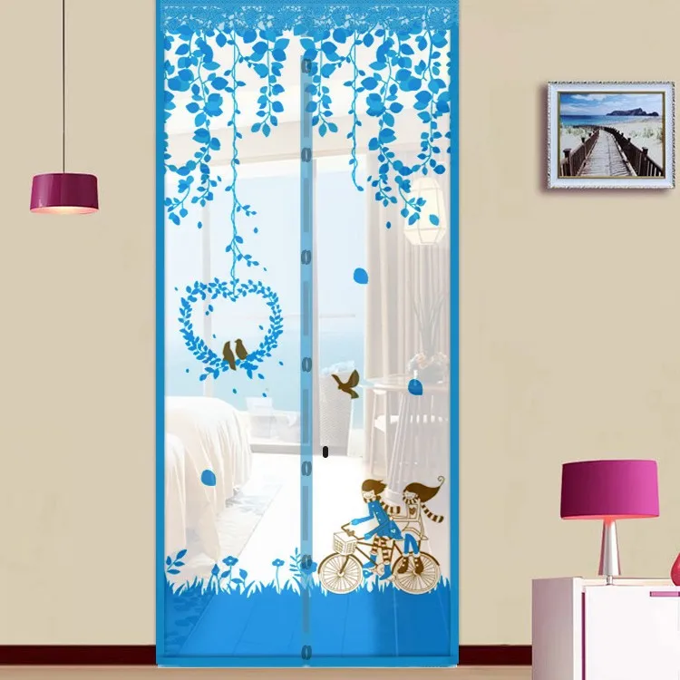 Magnetic Door Screen Curtain Automatic Closing Mosquito Insect Proof Net with Powerful Magnets Home Decor for Summer Ventilation: W90cm*H210cm / green