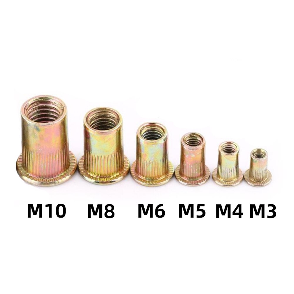 20 Pcs M3 M4 M5 M6 M8 M10 Steel Rivet Nuts Flat Head Threaded Insert Nutsert Cap for Riveter Gun Zinc Plated Carbon