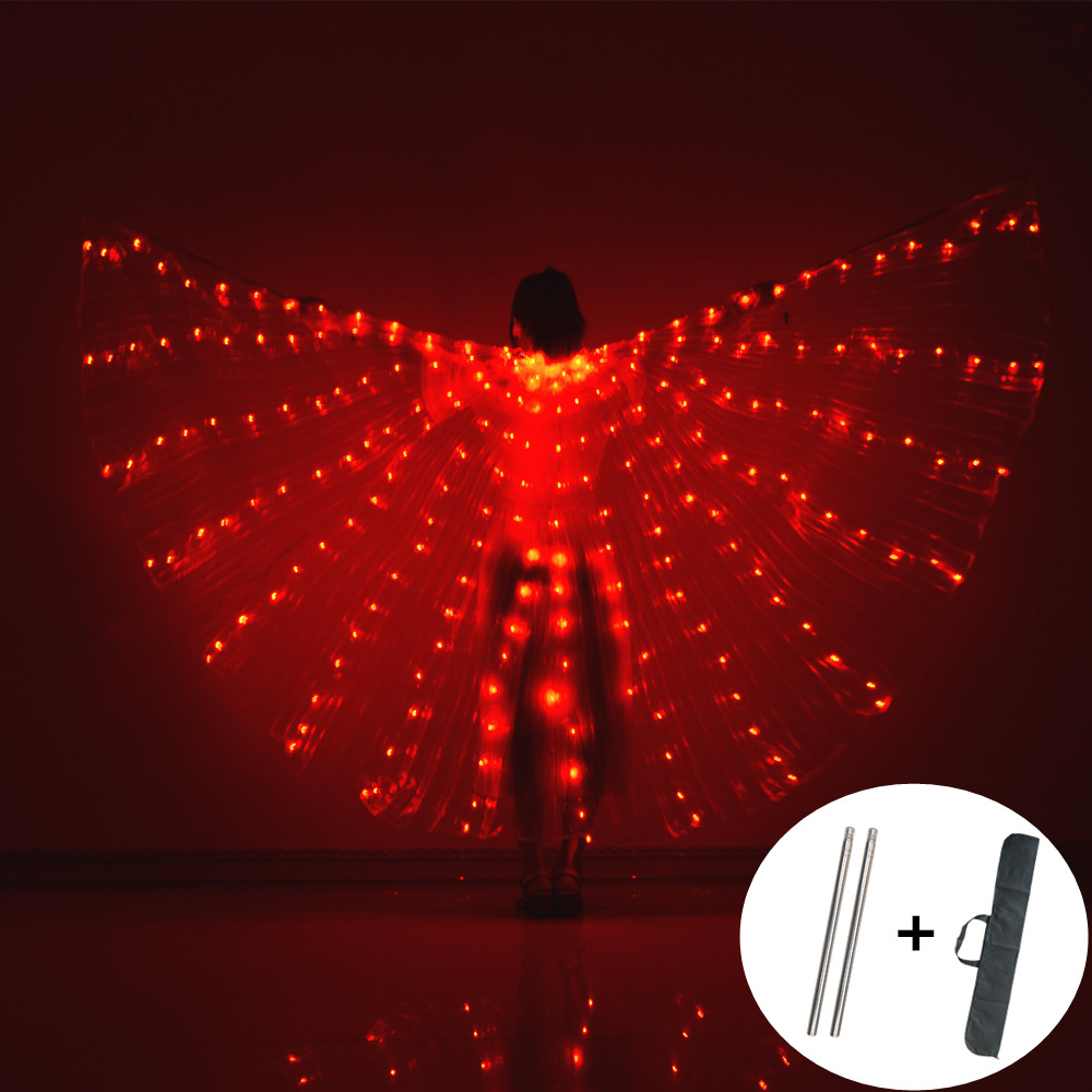 Alas LED para danza del vientre, alas de Isis para Halloween, accesorios, lámpara LED brillante, alas, accesorios para disfraces de danza del vientre, palos para adultos y niños: M / Rojo