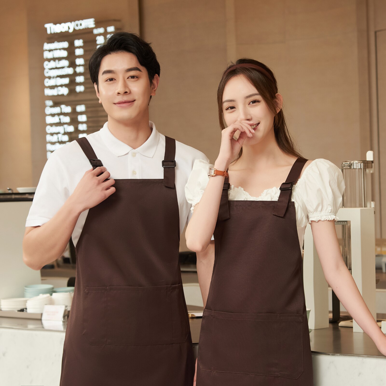 Unisex Adjustable H-shaped Back Elastic Band Chef Apron Canteen Hotel Cafe Bakery Barber Shop Florist Apron Uniform Waterproof