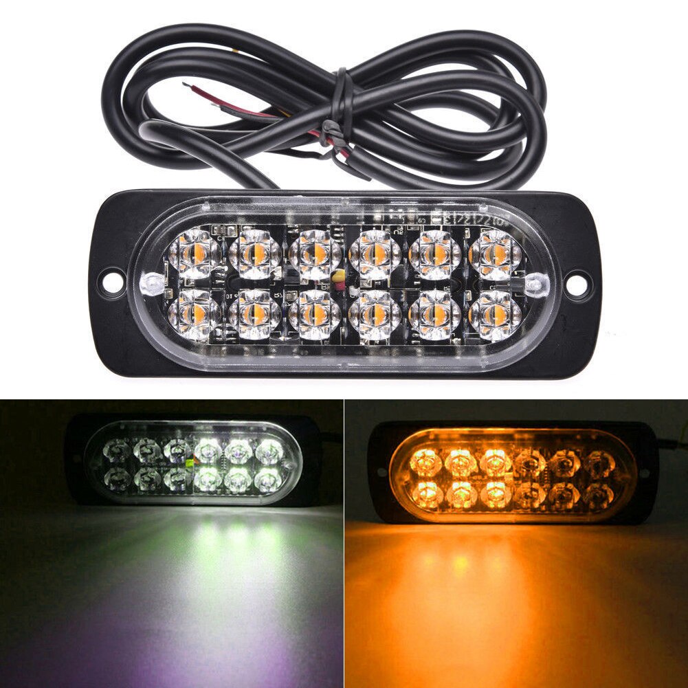 10 PCS LED Side Markers Warning Light Grille Long Bright Lights Emergency 12 LED Amber White Strobe Tow Truck Flashing 12V-24V