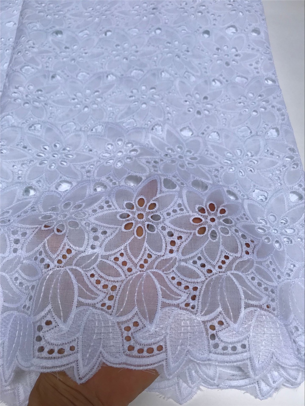 Telas de encaje blanco nigeriano dentelle blanche tela de encaje de algodón africano tela de brocado de guinea para hombres tela de bebé 5 yardas/set KFZ-1