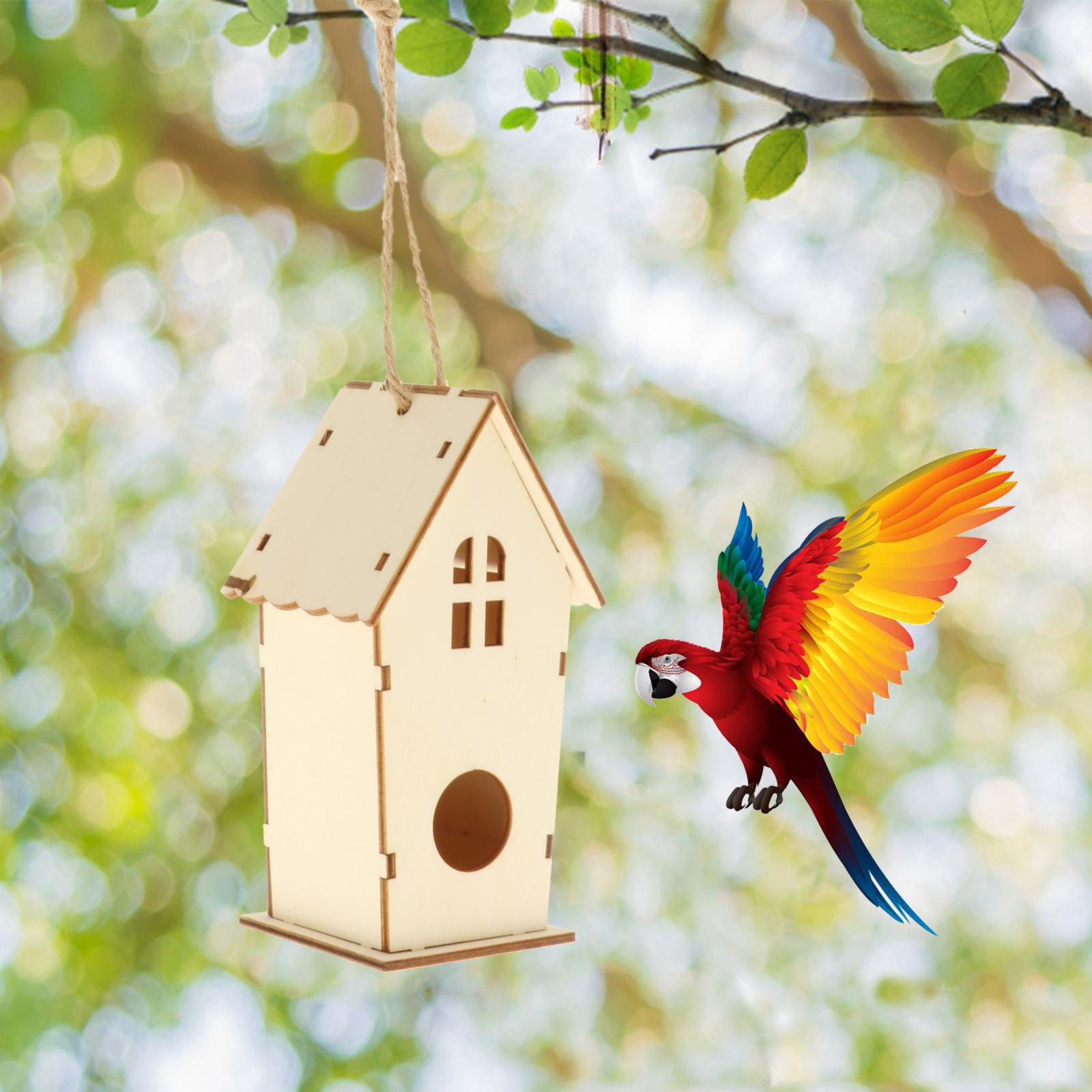 Wooden Bird House for Hummingbird Patio Decorative Hanging Birdhouse DIY Paintable Window Decoration: style 1