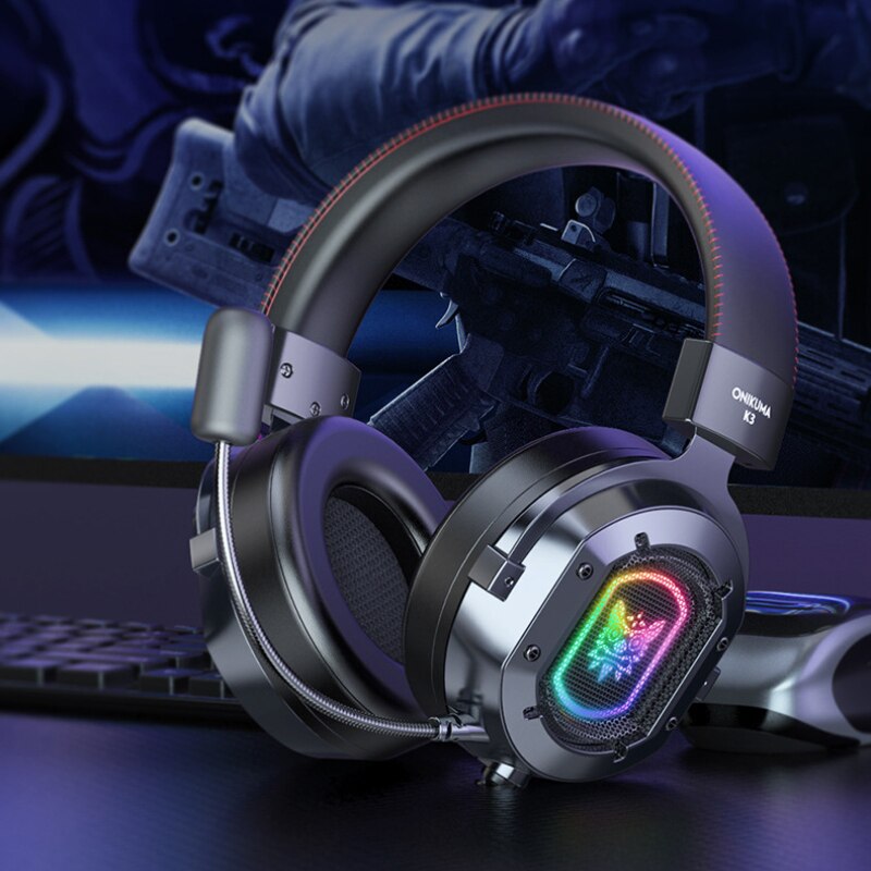 Gaming Headset 3.5mm Wired Over-head Bass Stereo Headphones With RGB Colorful LED Light For PS4 PS5 PC Computer Laptop Gamer