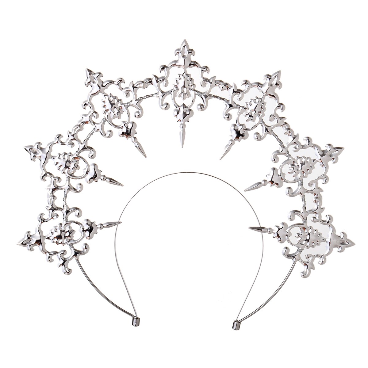 Lolita gótica-Diadema con de Rosa Negra, alas de demonio de plumas, diosa, Halo de sol, corona, Tiara barroca Vintage María: Silver