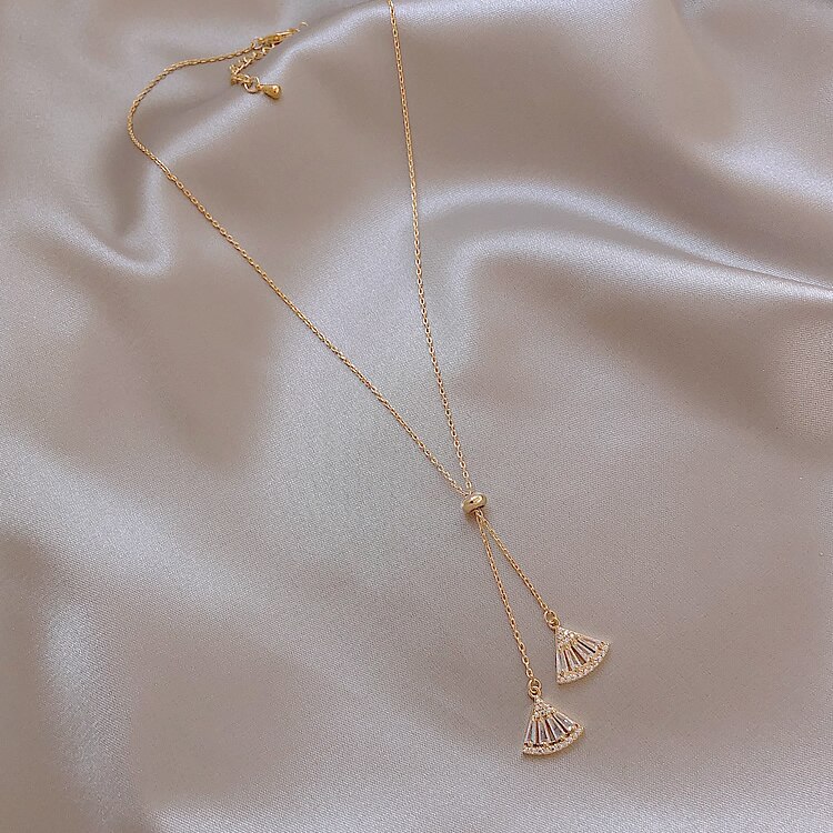 Venda quente zircão verde cristal fã-em forma de colar geométrico pingente colar elegante festa senhoras colar jóias para mulher: white