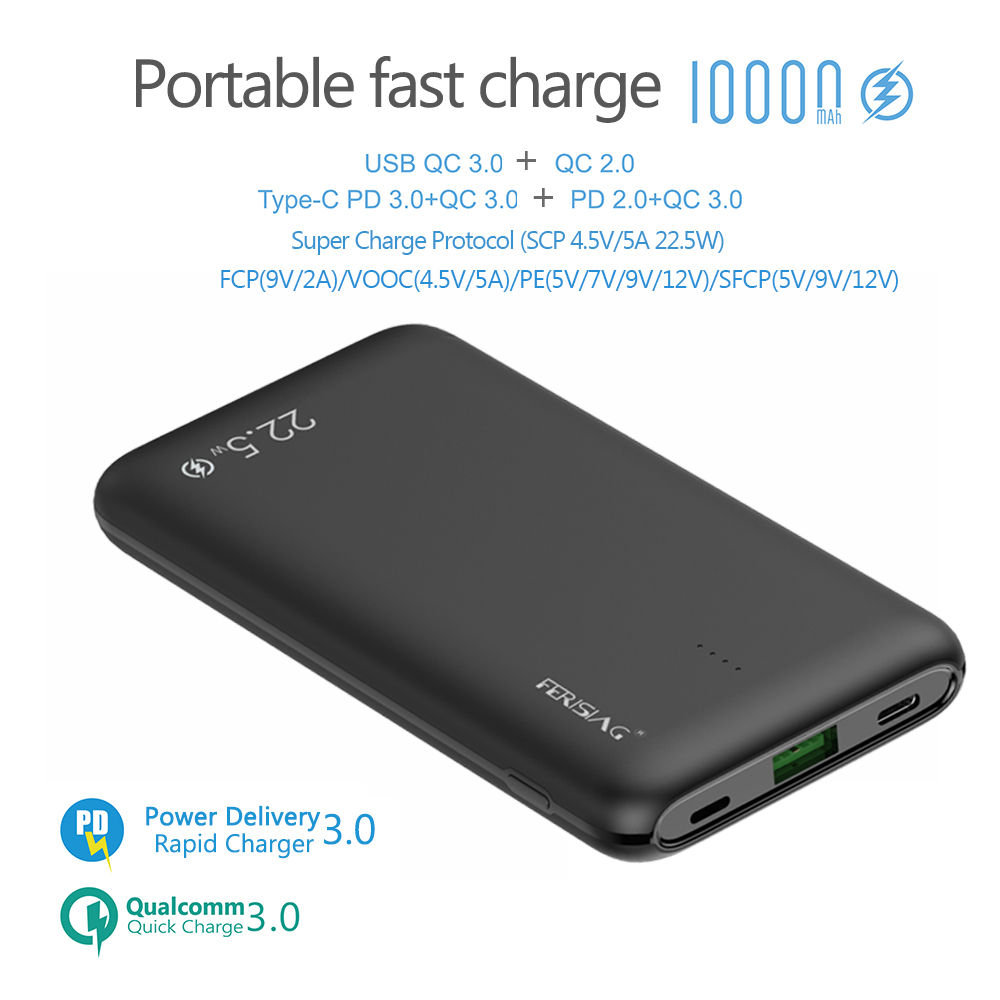 FERISING – chargeur Super rapide 5A VOOC SCP 10000mah, batterie externe USB type-c PD QC 3.0, Powerbank pour Oneplus Dash 6T