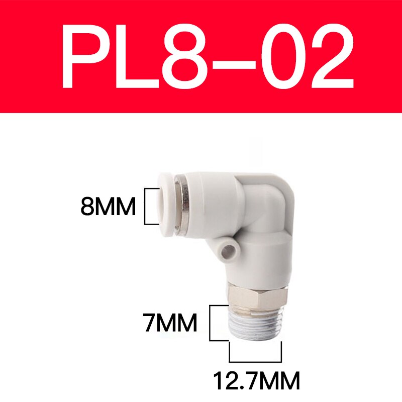 APL solenoid valve accessories PL4 6 8 10mm and miniature solenoid valve connector elbow connector white pneumatic connector: PL8-02