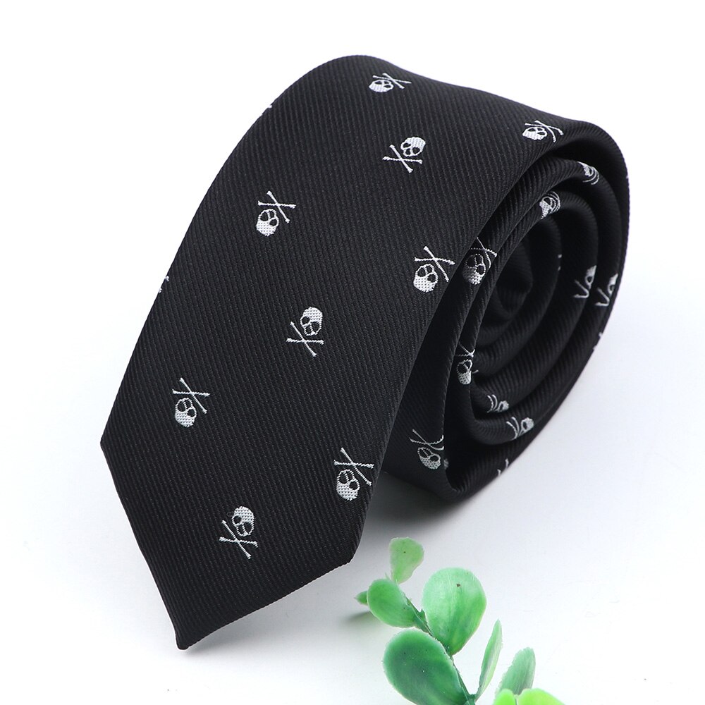 Skull Ties For Men Casual Slim Classic Polyester Neckties Man Tie for Wedding Halloween Party Male tie Neckwear: Tie 6cm-1