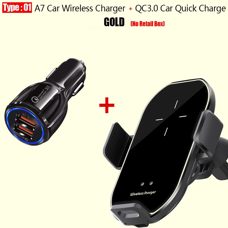 10 W Qi Draadloze Oplader Voor Iphone 11 Pro Xs Max X 8 Samsung S20 S10 Draadloze Snelle Opladen Infrarood automatische Auto Clip Beugel: Type 1 QC3.0 Gold