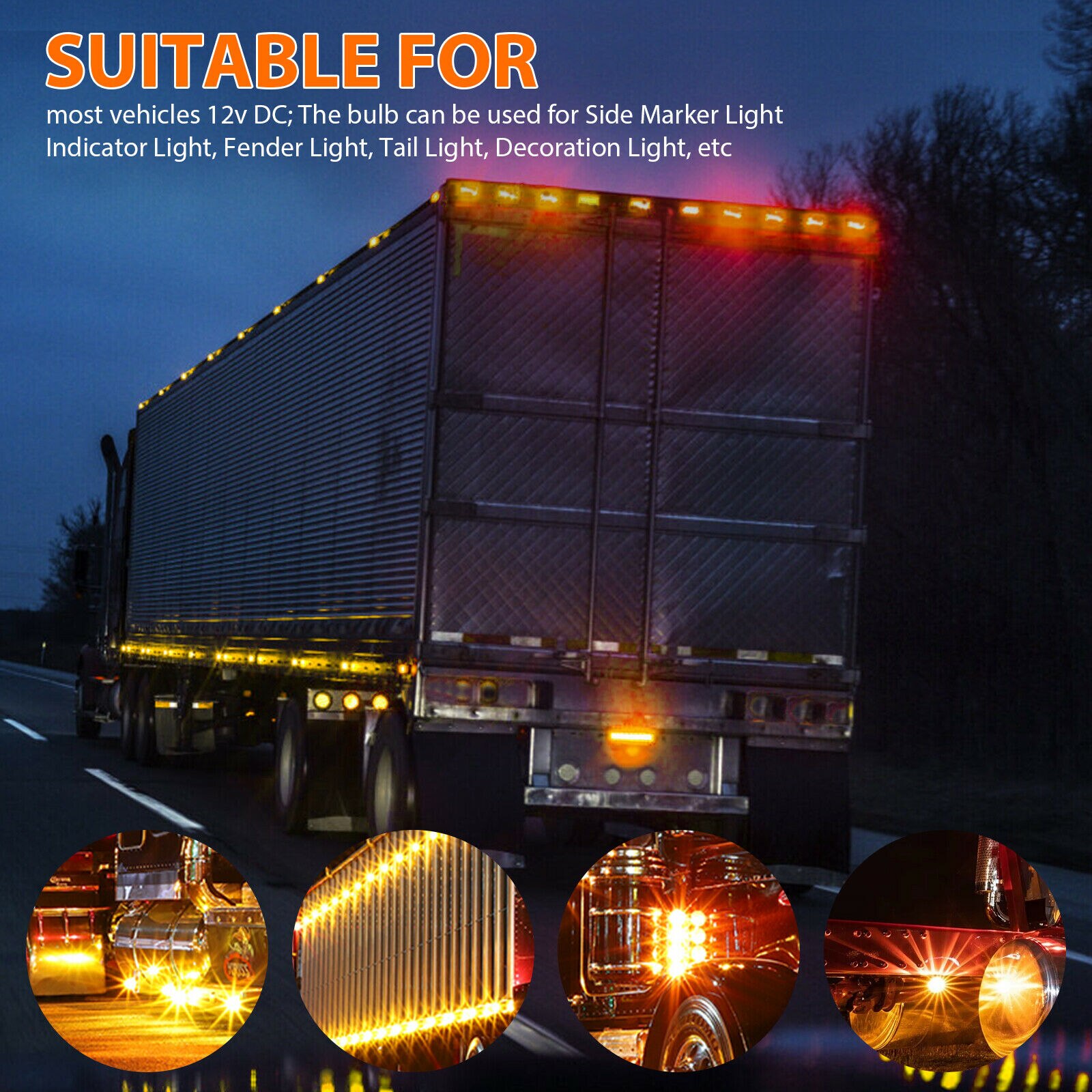 FEEDOPAL 10X 9LED Amber Side Marker Indicator Signal Tail Light Clearance Lamp Caravan Truck Trailer Lorry Van 12V