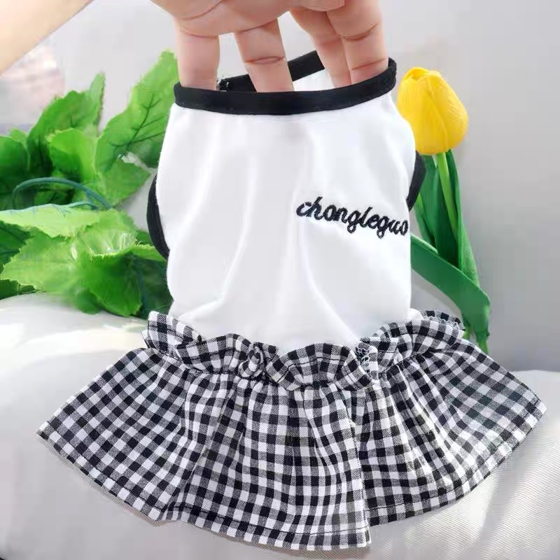Vestido de princesa con lazo para perro, ropa de verano para perro, falda a rayas de lujo en blanco y negro, chaleco para perro, ropa para perros Chihuahua Bichon Yorkie