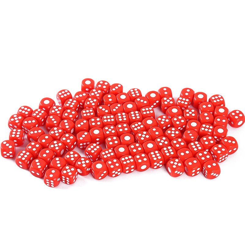 100 Stck undurchsichtig 13mm Sechs Seitige Stelle Würfel Party Würfel Glücksspiel Würfel BBQ Party Familie Kunststoff 1 Pack spaß Spiel Mehrfarben: rot