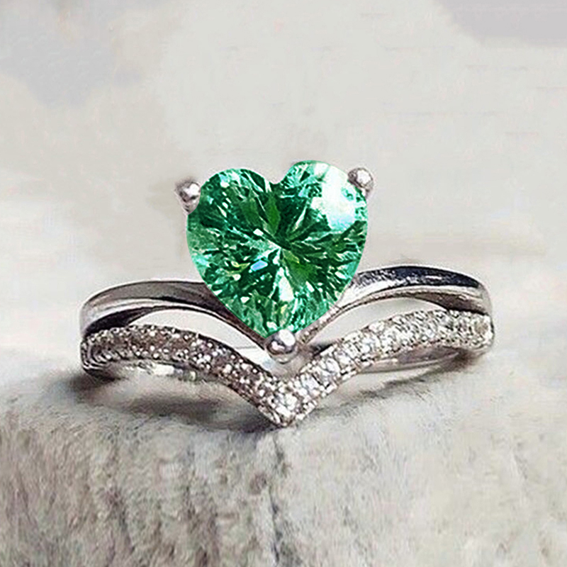 Huitan 2023 Trendy Heart Cubic Zirconia Women Rings for Engagement Wedding White/Pink/Green/Colored Love Rings Eternity Jewelry