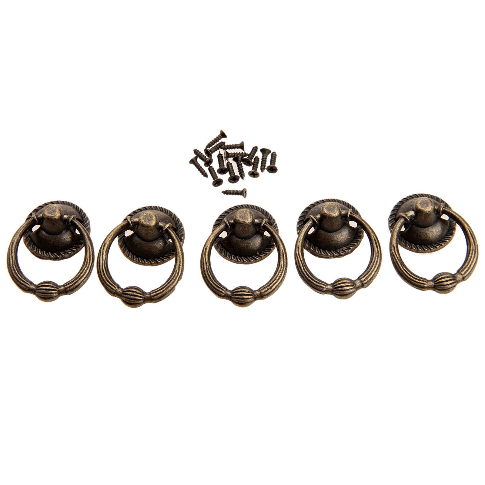 Perillas de bronce antiguo de 5 piezas para joyero, Mini cajón, armario, pomos de puerta de escritorio, anillo de puerta, perillas de muebles